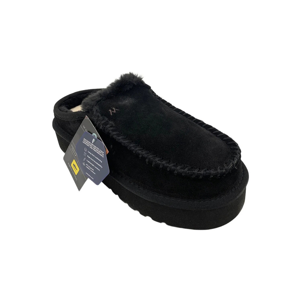 Mykos Women's Cassie Suede Slip-On Platform Mules Black - Wide